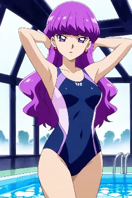 紫髪の少女と青いプールの秘密