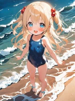 スクール水着姿の金髪少女