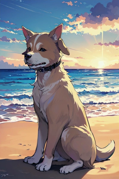 浜辺で見かけた犬