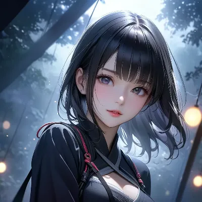 森の灯りに浮かぶ少女