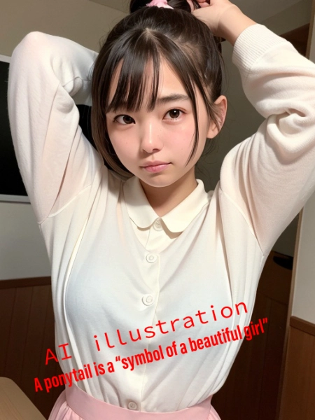 髪を縛ってポニーテールにする美少女