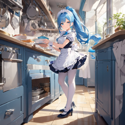 お昼の青髪メイドさん