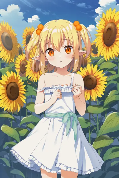 ひまわりと金髪エルフさん