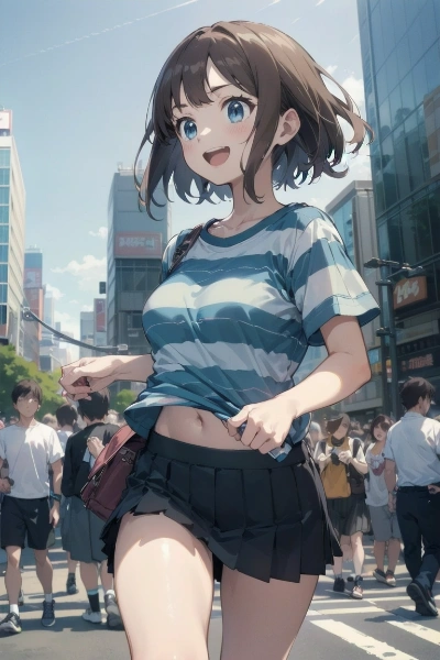 ボーダーのTシャツの裾から覗くおへそ（以下自粛）