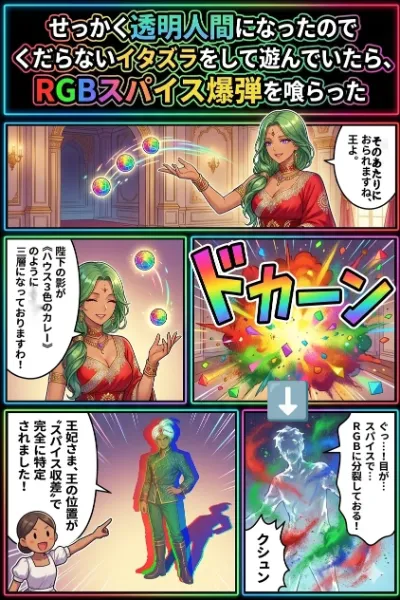 透明人間になった王を色収差を用いてあぶりだせ。