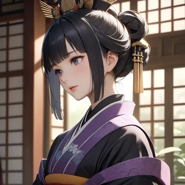 陽光に輝く黒髪の美女