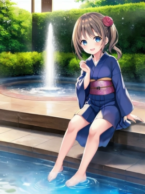 噴水で水浴び
