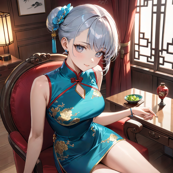 光沢感のある艶々チャイナドレス美女