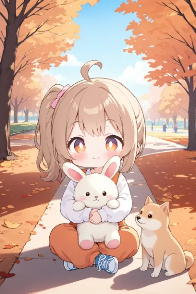 紅葉に染まる公園にて