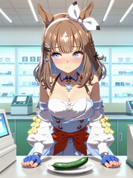 きゅうりを買うアーモンドアイ