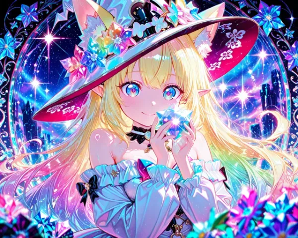 4枚）魔女帽子とケモ耳エルフさん