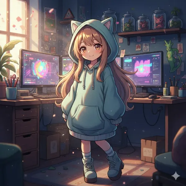 猫耳フードのクリエイター少女