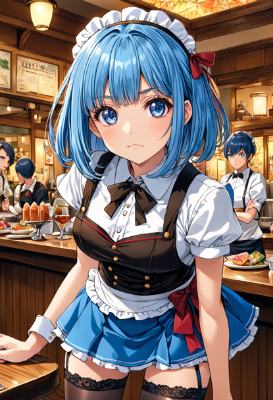 青髪が素敵なウエイトレスさん