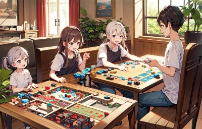 ゲームに興じる子供たち