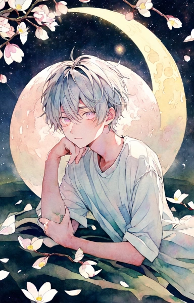 少年と月、夜空にて