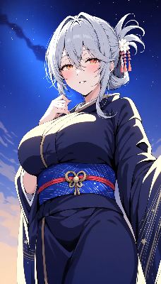 星空の下で微笑む銀髪の少女