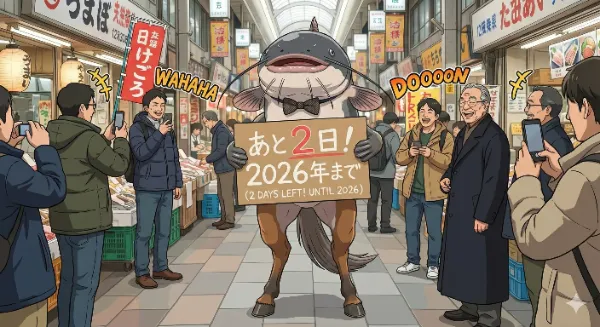 カウントダウンボードをもつウマナマズ