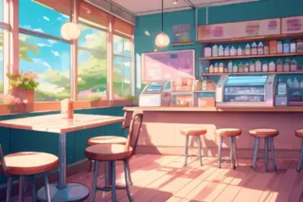 少女漫画風のカフェの店内