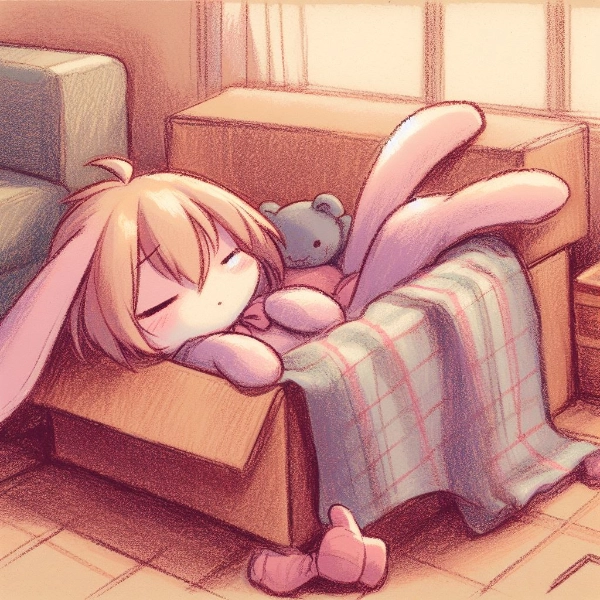 箱中で寝ている兎耳の子