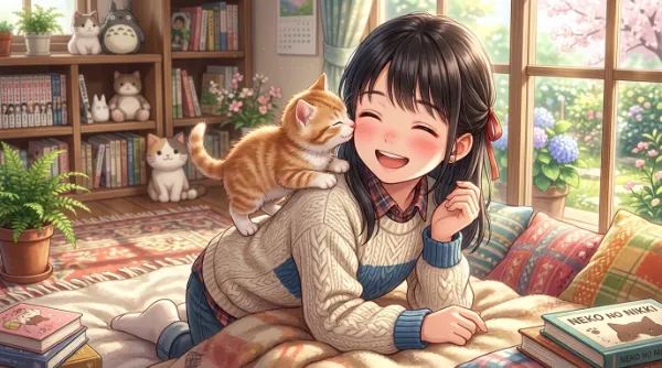 猫のキスに頰染まる春の午後