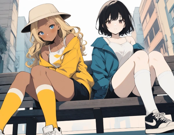 黒髪＆ブロンド・ハイソックス