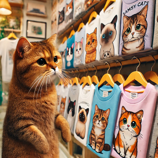 Tシャツを選ぶ猫さん