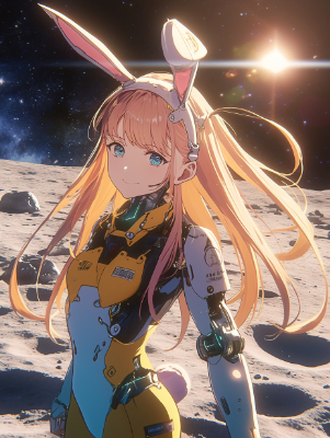 月面の朝陽とサイボーグうさぎ娘