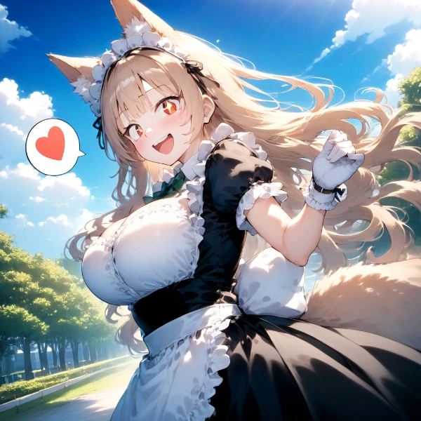 狐セットを装着したメイドさん・ｗ・