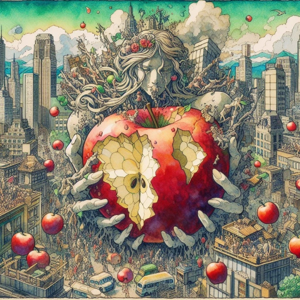りんごに押しつぶされる街