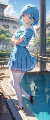 プールサイドの青髪さん