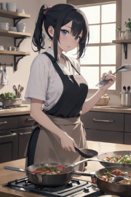 料理をする美少女