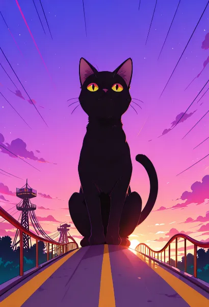 黄昏の橋に座る黒猫の秘密