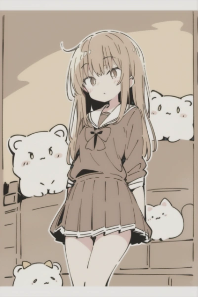 制服少女と謎キャラ