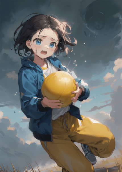 曇り空にデコ出し少女とドッジボール！