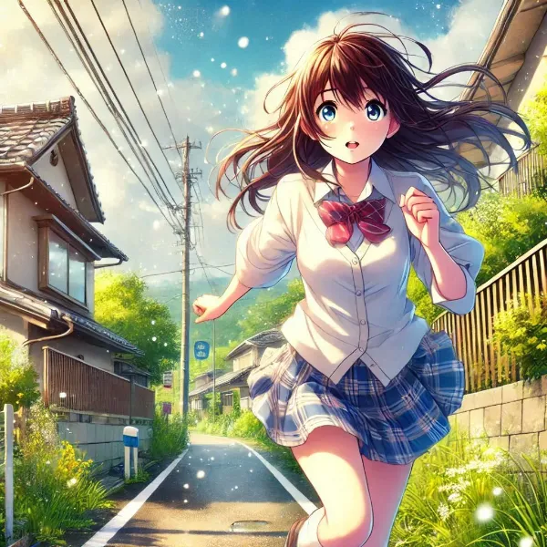 住宅街の狭い道を走る女の子