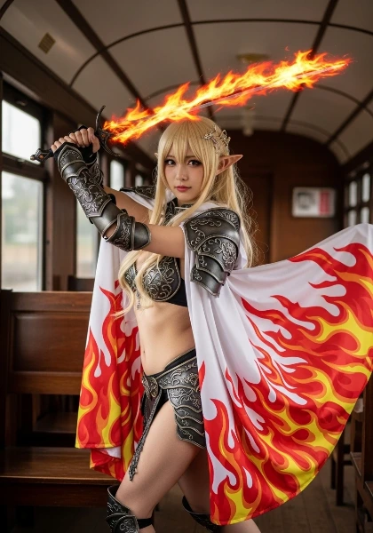 炎剣のエルフ、電車内の決戦