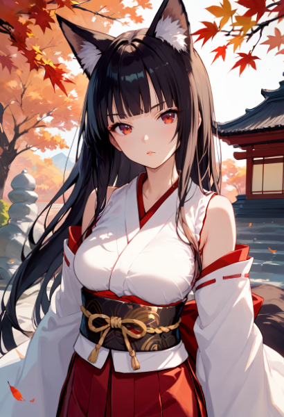 黒髪狐の巫女さん