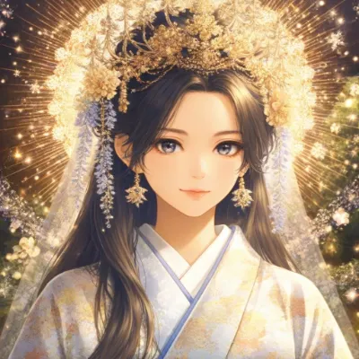 黄金の光冠を戴く天女