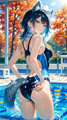 🐺 競泳水着の秋 〜へへっ！ アタシに勝てると思ってんのか？〜🏊‍♀️💙