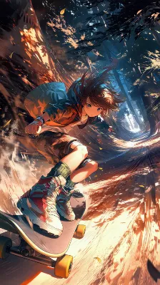 落ち葉舞う森を駆け抜ける少女