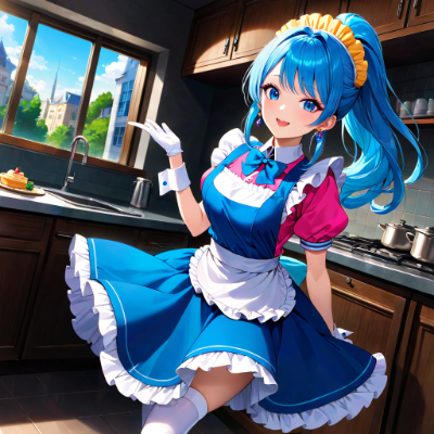 夕方の青髪メイドさん