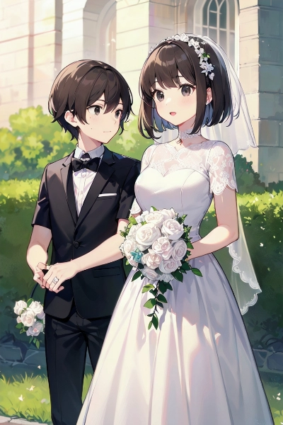 カップル　双子　姉妹　結婚式　タキシード　ウェディングドレス