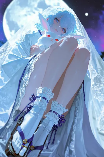 月下の白ウサギ少女