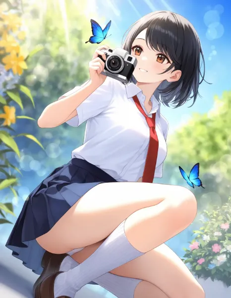 蝶を追うカメラ少女