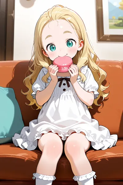 おやつを食べるおでこちゃん