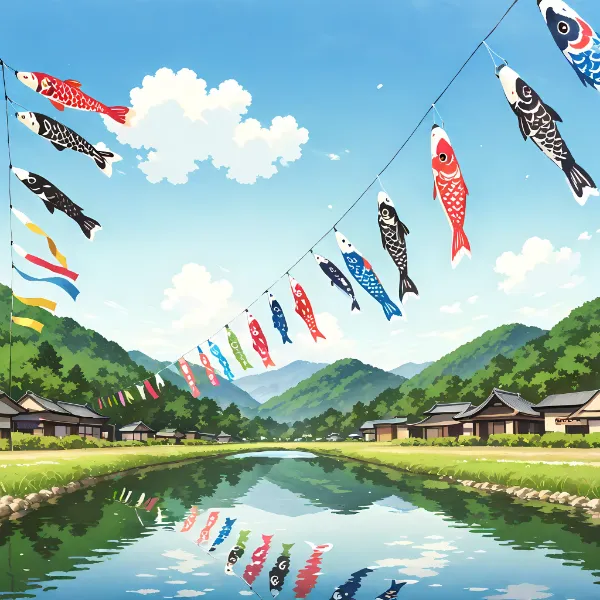 清流をまたぐ鯉のぼり