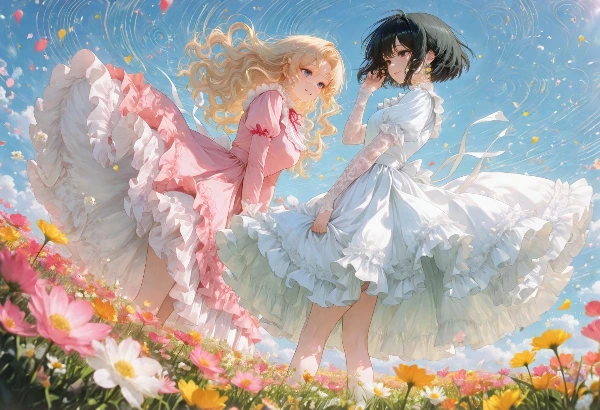 黒髪＆ブロンド・花びら舞う春の秘密のダンス