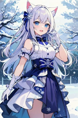 雪の中にいる猫耳少女