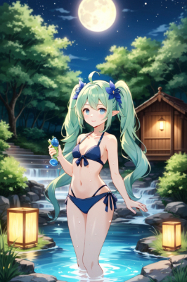 森の温泉とエルフの少女