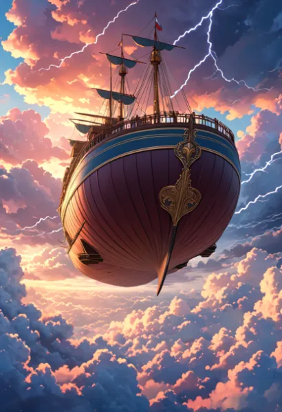 曇り空を突き抜けるエアシップ